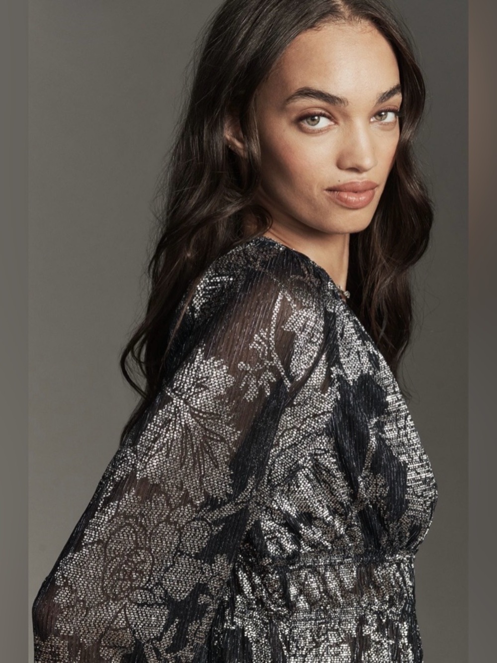 Anthropologie Black and Silver Floral Blouse - Picture 3 of 8